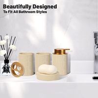 Ensemble d'accessoires de salle de bain en céramique CF, 4 pièces : distributeur de savon, gobelet, porte-brosse à dents, porte-savon avec pompe à motif en relief
