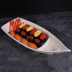 Bambus Unbreakable Party Decorative Cuisine Container Japanese Boat Shaped Melamine Sushi Boat for Sale