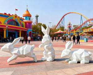 2025รูปปั้นกระต่ายตัดเรขาคณิตสีสัตว์ศิลปะแอบสแตรกขนาดกำหนดได้เองรูปปั้นกระต่ายเรซิ่นสุดหรูทนต่อสภาพอากาศในสวน - Product Image 3