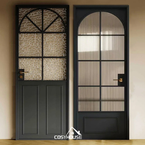 Porte in <span class=keywords><strong>Metallo</strong></span> e Vetro dal Design Minimalista in Stile Francese, Porta Interna ad Arco in Vetro per Bagno, Porta Interna in Alluminio e Vetro - Product Image 5