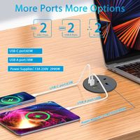 Prise de courant encastrée pour bureau au Royaume-Uni, prise de courant ronde encastrée en ABS, bande de courant avec prise USB-C 65W, charge rapide disponible, noir et blanc, montage encastré