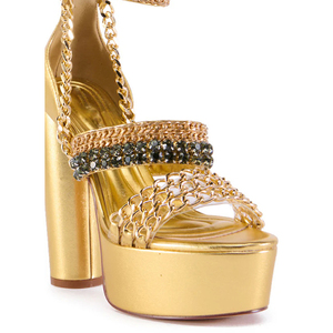 Sandales à talons épais et plateforme pour femme, avec chaîne en métal doré, bout ouvert, chaussures de mode d'été - Product Image 4