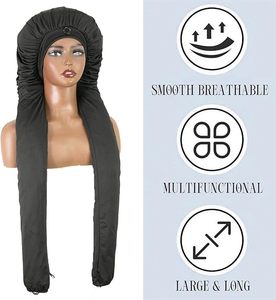 Grand <span class=keywords><strong>bonnet</strong></span> en <span class=keywords><strong>satin</strong></span> soyeux pour dormir, <span class=keywords><strong>bonnet</strong></span> de nuit en soie pour femmes, tresses, cheveux longs, bande élastique large réglable, antidérapant, logo personnalisé - Product Image 2