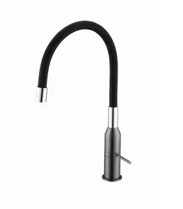 Grifo de cocina pulido con pintura negra, llave de fregadero con manguera Flexible, color negro