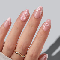 BTArtbox doux Gel XCOAT 3D Floral presse sur les ongles en gros court amande fait à la main bleu français pointe faux ongles