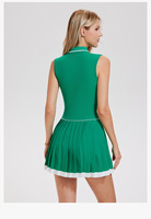 Robe de tennis color block à col montant sans manches, coupe ajustée, séchage rapide, respirante, avec jupe plissée, ensemble pour sports de plein air et décontracté
