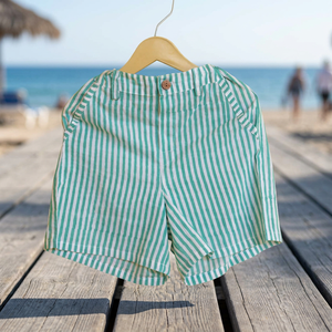 Shorts pour femmes en coton délavé respirant à rayures vertes, taille mi-haute élastique, style décontracté - Product Image 2