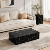 Ensemble de table basse rectangulaire moderne en placage de marbre et table d'appoint carrée sur piétement