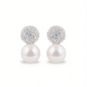 E4146 Pendientes de oro blanco con diseño de bola de cristal y diamantes de imitación para mujer, joyería clásica de boda - Product Image 1