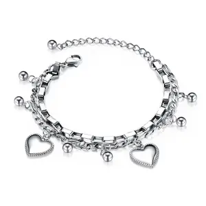 2024 brazalete de joyeria de acero inoxidable europeo regalo de mujer joyeria de corazon multicapa Chakra