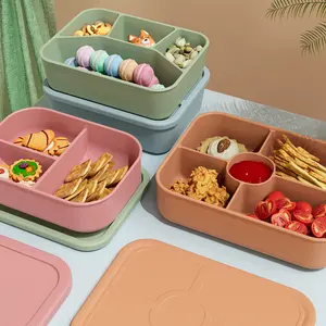 Customized Bpa Free Silicone Compartment Lunchbox Food Container Leakproof Children Adult Office School Kids Bento Lunch Box Set