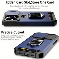 Étui de protection robuste en TPU et PC avec anneau magnétique et béquille pour 11-16 Pro Max avec support coulissant pour carte et protection d'appareil photo
