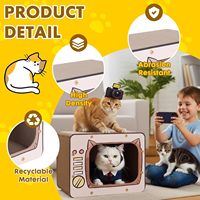 Maison pour chat en carton ondulé à 2 étages, griffoirs intégrés, fenêtres durables, montage facile, pour chats d'intérieur et petits animaux, 15,5x8,46x12,4 pouces