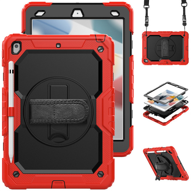 Impact Resistant 360 Degree Turntable Hand Strap Kickstand Silicone Shockproof Tablet Case for iPad 10.2 7Th/8Th/9Th Generation