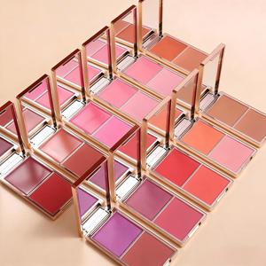 Paleta de Rubor en Crema de 2 Tonos en Estuche <span class=keywords><strong>Dorado</strong></span> de Lujo, Rubor Luminoso con Espejo, Marca Privada, Logotipo Personalizado, MOQ Bajo, Venta al Por Mayor - Product Image 2
