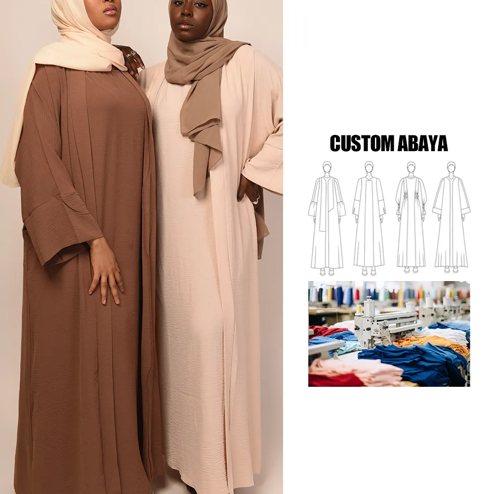 Fabricante de roupas islâmicas de alta qualidade, atacado personalizado 2024, luxuoso, dubai abaya, conjunto de 2 peças, vestido longo maxi para mulheres muçulmanas