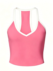 Women's 4 Pack Racerback Tank <b>Tops</b> - V Neck Cropped <b>Camisole</b> with White Trim Contrast Ribbed Workout Sleeveless <b>Tops</b> - Product Image 5