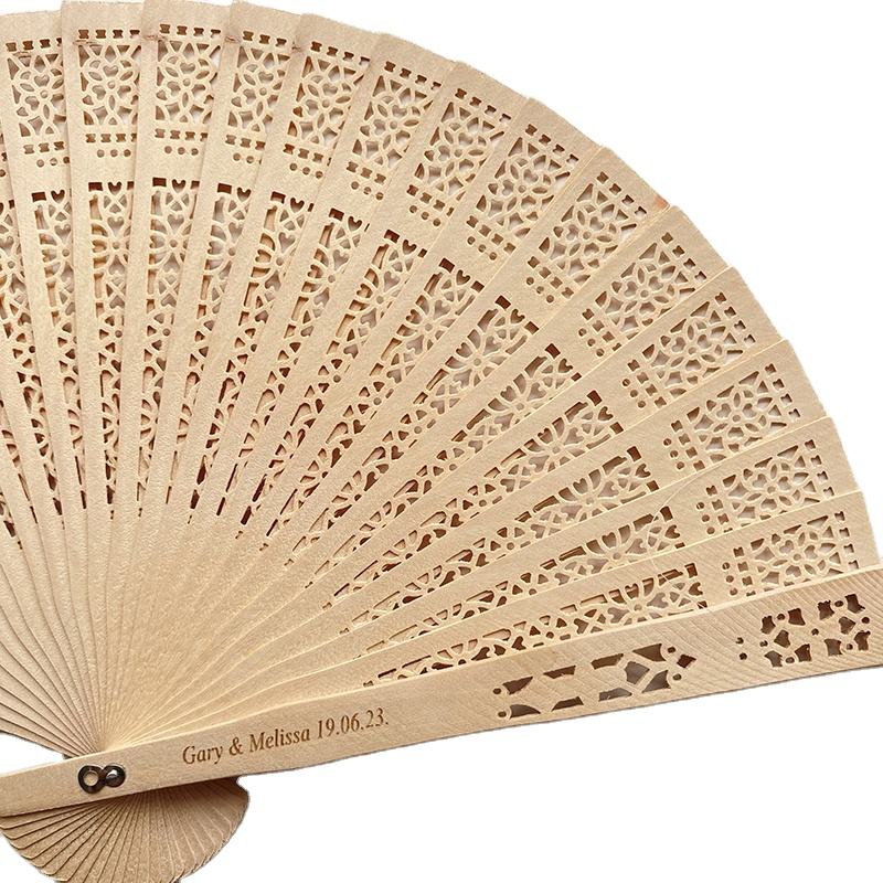 wood fan with text