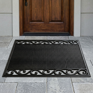 Iron Pin Design Rectangle Machine Made <b>Rubber</b> Stair Mat Anti-Slip Washable Durable Eco-Friendly Non-Slip Backing Flower Pattern - Product Image 3