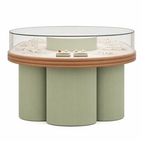 Vitrine d'îlot à cadre métallique et bois, en verre transparent, avec éclairage LED, pour bijouterie, vente en gros