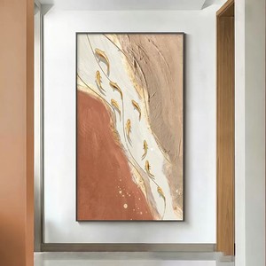 Hand Painted Oil Painting Nine Fish Wabi Sabi Style Metal Frame Hallway Corridor Decorative <b>Art</b> - Product Image 1