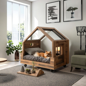 Cuccia per Animali Domestici in Legno Moderna e Lussuosa con Chiusura a Bottone, Canile Invernale da Interno, Design Elegante, Villa Chiusa Sostenibile per Gatti - Product Image 5