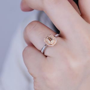 Bague de fiançailles en or massif 18 carats avec diamant rose taille baguette, plaqué rhodium, pour mariage, fête, anniversaire, bijoux fins - Product Image 2