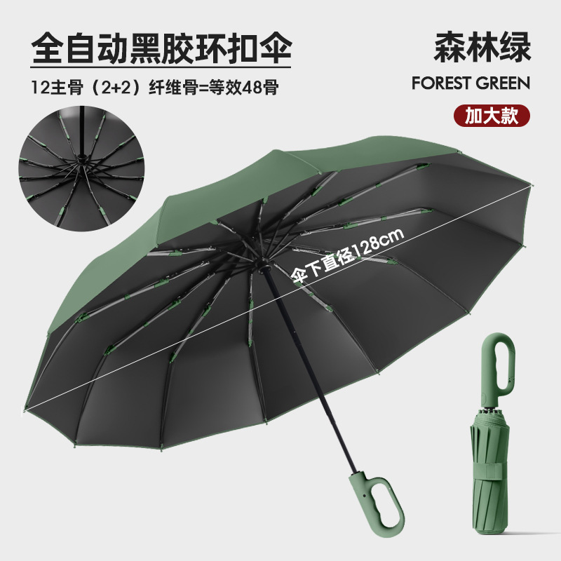 Paraguas grande de vinilo, totalmente automático, color verde bosque.