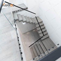 Rutschfestes Design Holzstufen Glasgeländer Gerade Treppe Schwebende Stahlträger-Treppe Villa Freitragende Treppe