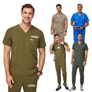 Plus size set di scrub uniformi maschili alla moda con tasche spandex jogger blu navy scrub uniformi infermiera ospedaliera per uomo