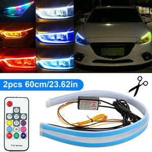 2x60CM RVB Mince Séquentielle Flexible DRL <span class=keywords><strong>Clignotant</strong></span> Bande Télécommande Phare 12V LED <span class=keywords><strong>Voiture</strong></span> de Jour bande De course Lumière - Product Image 5
