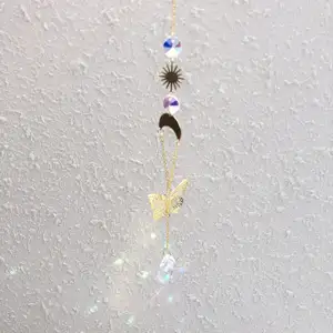 Drops hipping Suncatche Schmetterling Glasmalerei Windchime Sun Catcher Mit Metall Charm Home Decor Ornament