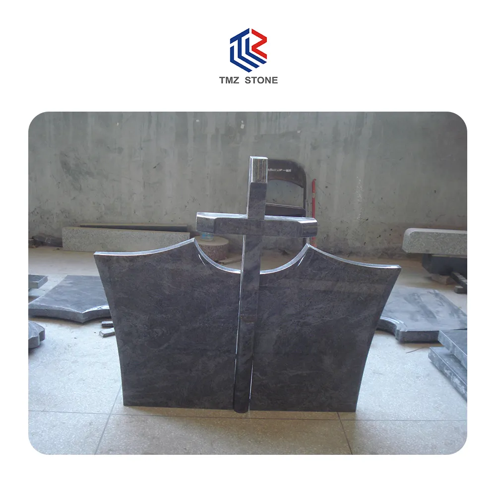 TMZ STONE OEM ODM granit nagrobek Harga Murah india bahama biru granit headstone gaya Polandia monumen granit