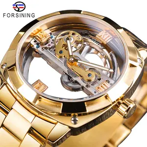 Forsining Montre Offre Spéciale Transparente De Luxe Conception Automatique Mécanique Montres Hommes Poignet Argent Engrenage Carré Squelette Homme Horloge