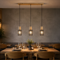 Lustre suspendu rustique en fer forgé noir style cage en bois avec ampoule E27, luminaire moderne pour salon et hôtel