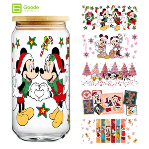 Autocollants de transfert lavables pour gobelets PET 16oz Goode Factory en gros, motif dessin animé Noël <span class=keywords><strong>Mickey</strong></span>, écologiques, faciles à coller, résistants aux UV - Product Image 1