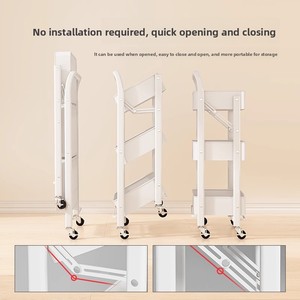 <strong>Small</strong> Carbon Steel Foldable Trolley <strong>Shelf</strong> Multi-layer Storage Rack for <strong>Kitchen</strong> Bathroom Bedroom with No Installation Required - Product Image 2
