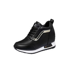 Baskets compensées discrètes pour femmes, chaussures de marche à plateforme tendance, noires et dorées, rehaussantes, décontractées - Product Image 5
