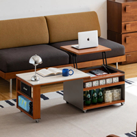 Table basse relevable en bois massif de style mi-siècle, vente en gros du fabricant, table d'appoint pour petit appartement, salon, table basse mobile