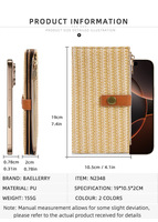 Dompet Lipat Panjang Desain Baru untuk Wanita, Dompet Kartu Trendy Bahan Jerami dengan Kantong Resleting Kulit PU Kapasitas Besar dan Portabel