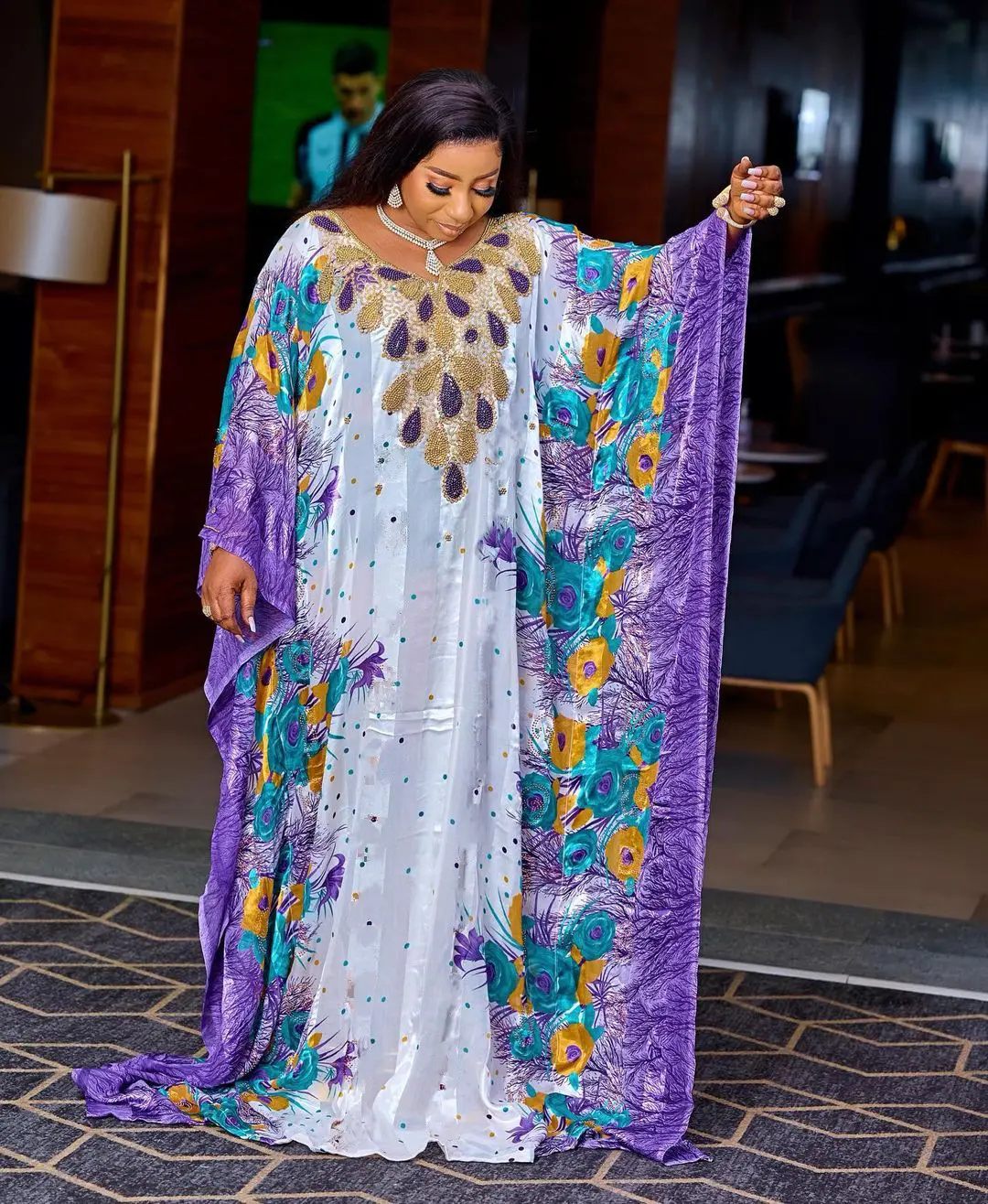 015 2024 African Muslim Dresses For Women Eid Al-fitr Chiffon Robe Boubou Muslim Puff Sleeve Printed Robe