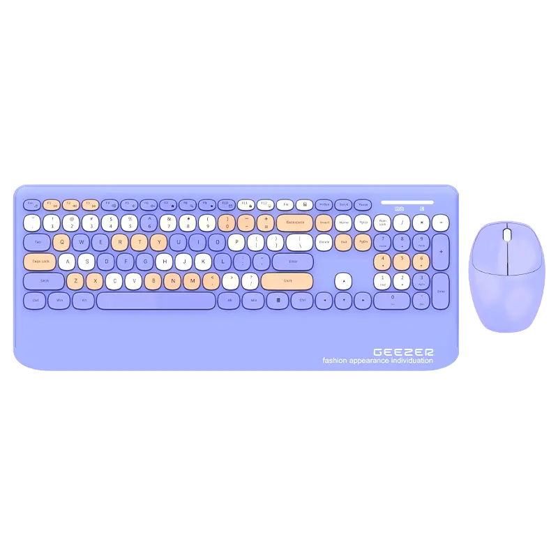 GEEZER Keyboard dan Mouse nirkabel 2.4GHz, Keyboard nirkabel multiwarna mewah dengan sandaran tangan warna-warni