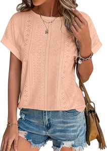 Fitspi Damen Frühling Sommer Lässige Atmungsaktive Einfarbige Gestrickte Übergröße Bluse Hemd Pointelle Lochstickerei Top Großhandel - Product Image 6