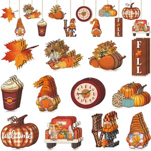 Décorations de Thanksgiving : Gnomes en bois à suspendre, feuilles de citrouille, décorations florales ajourées d'automne, fournitures pour fêtes de fin d'année - Product Image 4