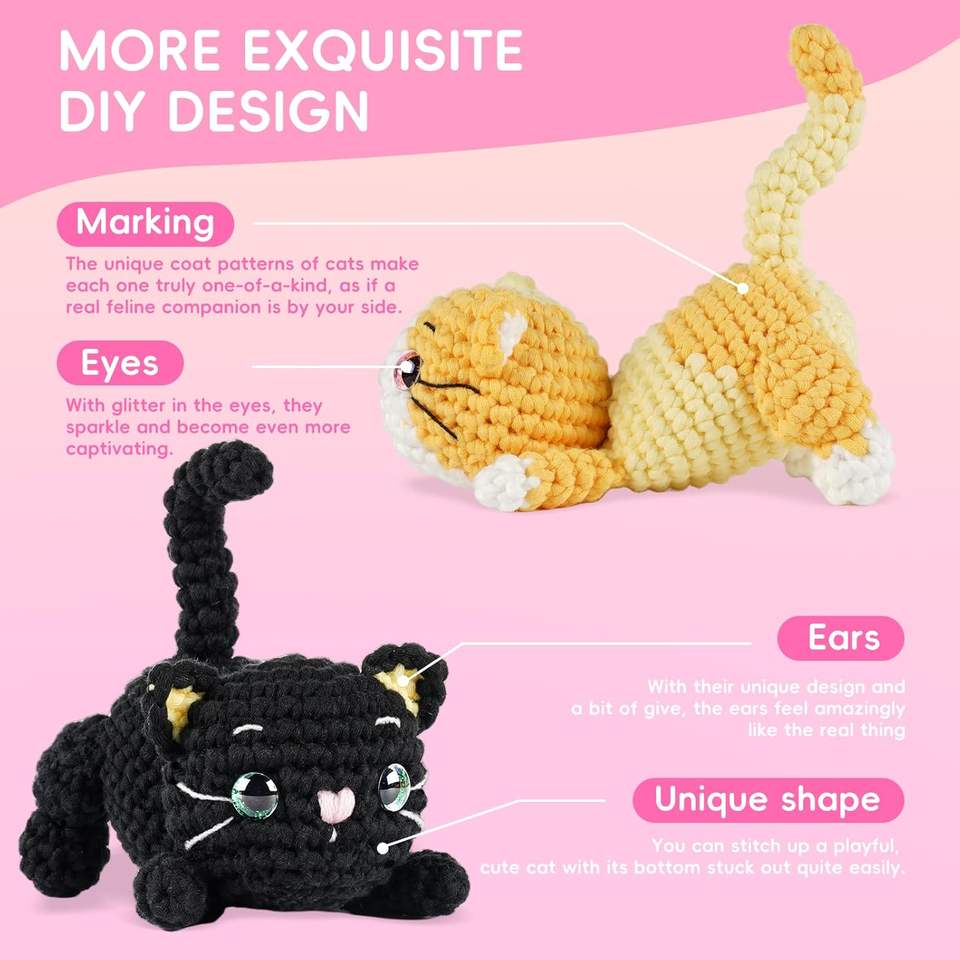 3 Pics Cat Crochet Kit with Detailed Guide for Knitting Craft Adorable ...