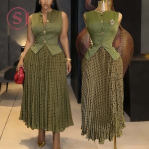 <span class=keywords><strong>Ensemble</strong></span> 2 pièces élégant pour femme : Gilet sans manches <span class=keywords><strong>et</strong></span> <span class=keywords><strong>jupe</strong></span> plissée - Product Image 2