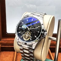 Montre mécanique AOKULASIC 661 avec cadran ciel étoilé, tourbillon creux, bracelet de luxe, montres automatiques en acier inoxydable, Reloj de luxe