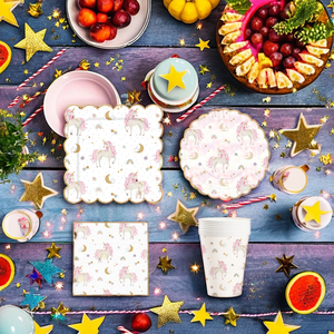Juego de vajilla desechable de unicornio DAMAI, platos, vasos y servilletas de papel para decoración de fiestas de cumpleaños infantiles - Product Image 1