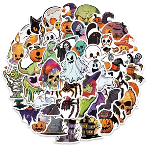 E-50pieces/set stiker grafiti Halloween, stiker lintas batas kartun buku catatan tahan air