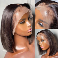 Peluca Bob Lacia de Cabello Humano Virgen con Cutícula Alineada, Doble Trama, con Cierre Kim 2*6, Pelucas Frontales de Encaje 100% Cabello Humano para Mujeres Negras